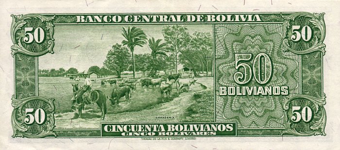 Back of Bolivia p141: 50 Bolivianos from 1945