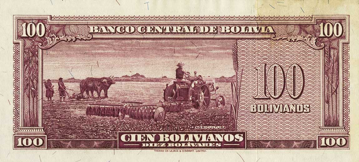 Back of Bolivia p142s: 100 Bolivianos from 1945