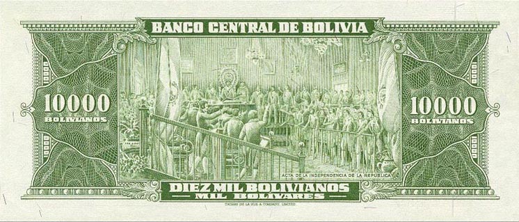 Back of Bolivia p151: 10000 Bolivianos from 1945