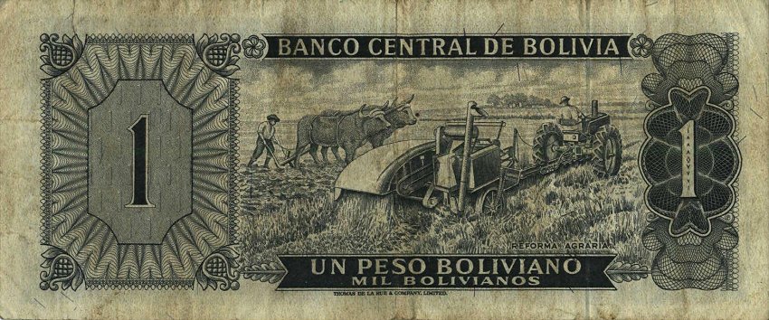 Back of Bolivia p152a: 1 Peso Boliviano from 1962