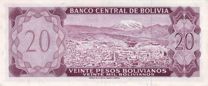 Back of Bolivia p155a: 20 Pesos Bolivianos from 1962