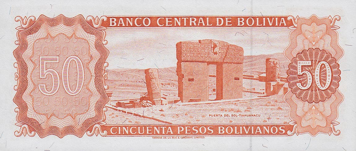 Back of Bolivia p156a: 50 Pesos Bolivianos from 1962