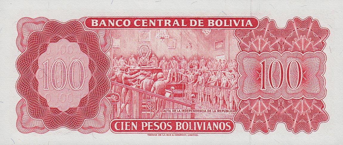 Back of Bolivia p157b: 100 Pesos Bolivianos from 1962
