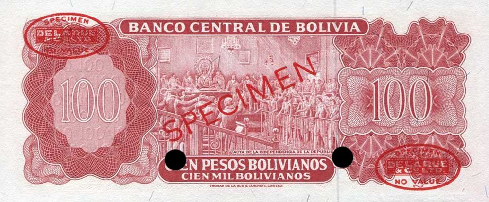 Back of Bolivia p157s: 100 Pesos Bolivianos from 1962