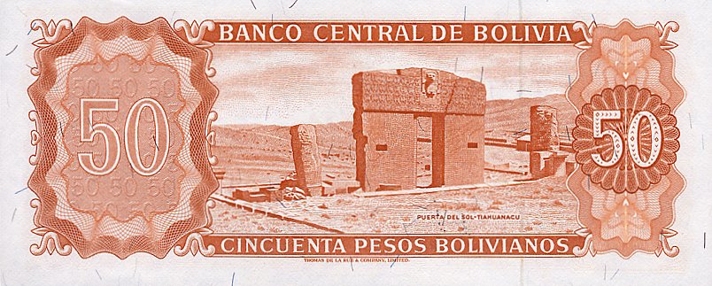 Back of Bolivia p162a: 50 Pesos Bolivianos from 1962