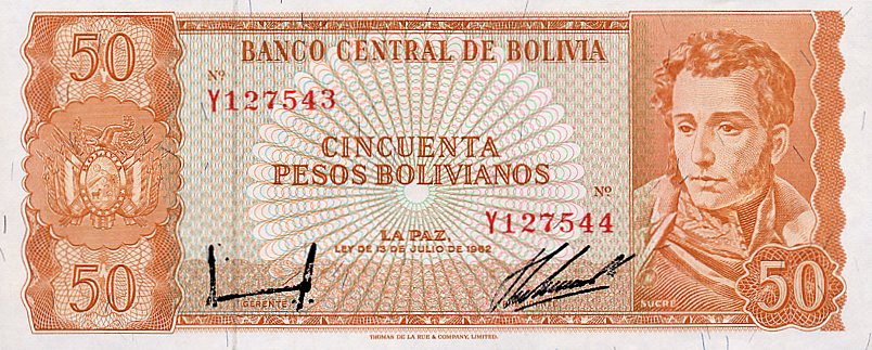 Front of Bolivia p162a: 50 Pesos Bolivianos from 1962