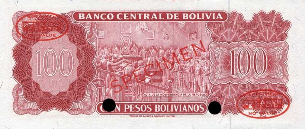 Back of Bolivia p163s: 100 Pesos Bolivianos from 1962
