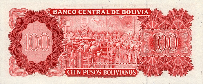Back of Bolivia p164a: 100 Pesos Bolivianos from 1962