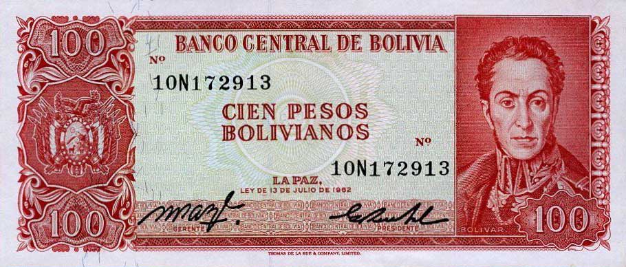 Front of Bolivia p164b: 100 Pesos Bolivianos from 1962