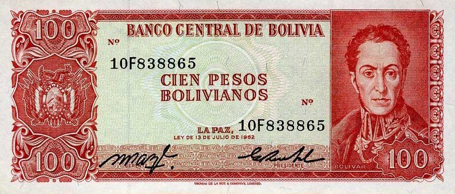 Front of Bolivia p164c: 100 Pesos Bolivianos from 1962