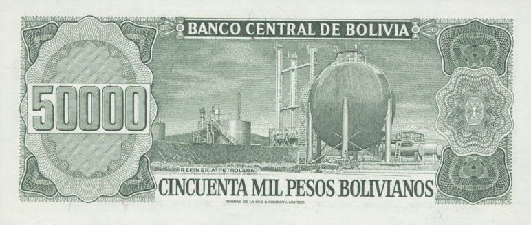 Back of Bolivia p170a: 50000 Pesos Bolivianos from 1984