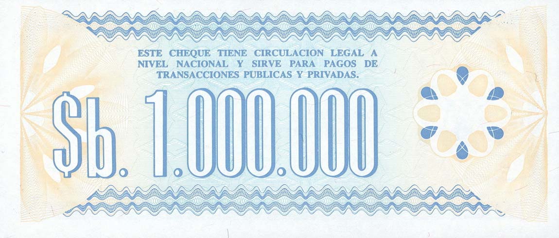 Back of Bolivia p192Ca: 1000000 Pesos Bolivianos from 1985