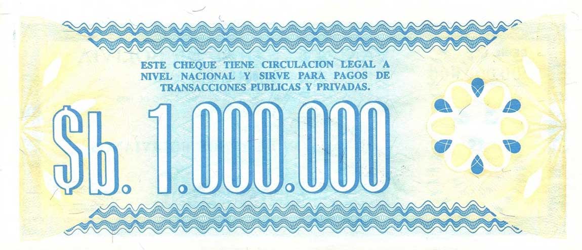 Back of Bolivia p192Cs: 1000000 Pesos Bolivianos from 1985