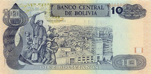 Back of Bolivia p204c: 10 Boliviano from 1997