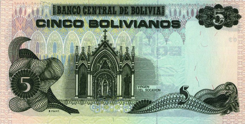 Back of Bolivia p209: 5 Boliviano from 1993