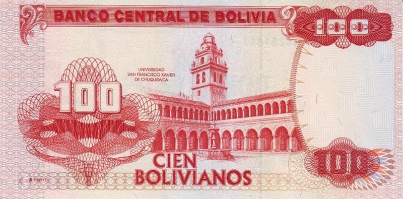 Back of Bolivia p213: 100 Boliviano from 1993