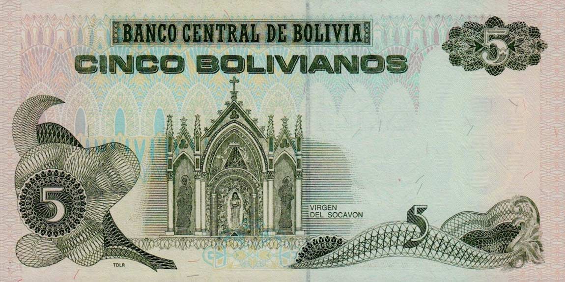 Back of Bolivia p215a: 5 Boliviano from 1995