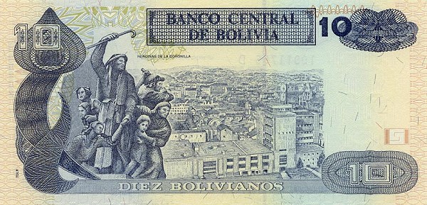 Back of Bolivia p218: 10 Boliviano from 1995