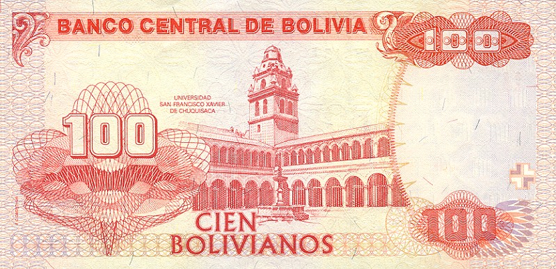 Back of Bolivia p226: 100 Boliviano from 2001