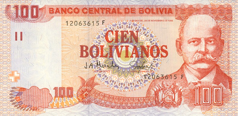 Front of Bolivia p226: 100 Boliviano from 2001