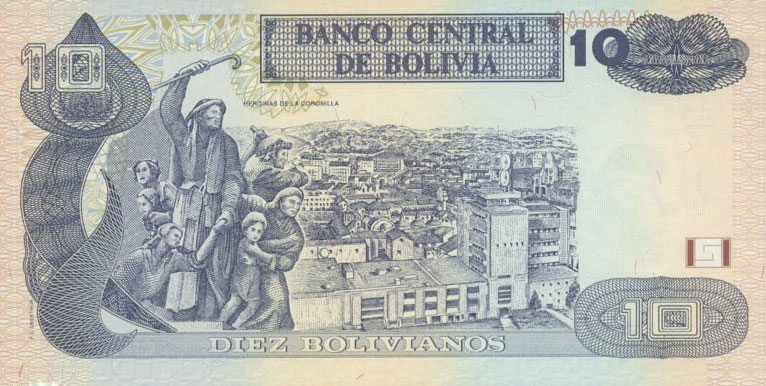 Back of Bolivia p228: 10 Boliviano from 2005