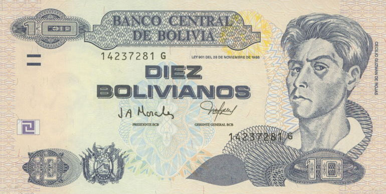 Front of Bolivia p228: 10 Boliviano from 2005