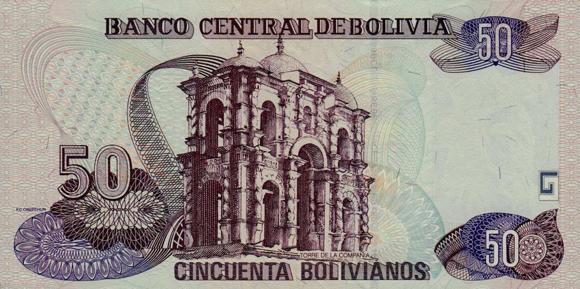 Back of Bolivia p230: 50 Boliviano from 2005