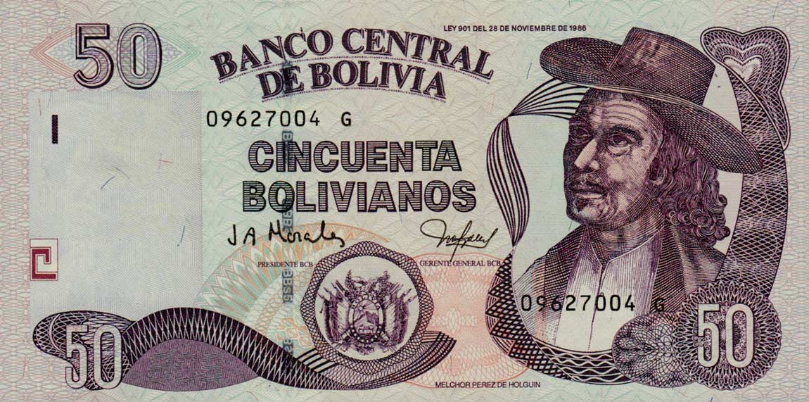 Front of Bolivia p230: 50 Boliviano from 2005