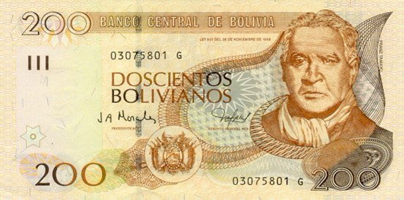 Front of Bolivia p232: 200 Boliviano from 2005