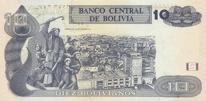 Back of Bolivia p238: 10 Bolivianos from 2011