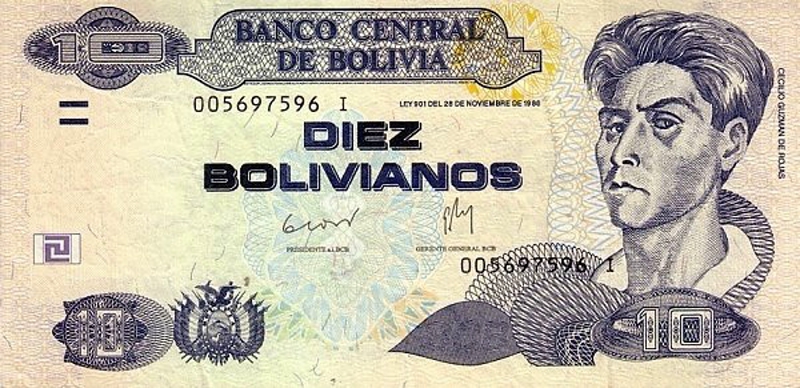 Front of Bolivia p238: 10 Bolivianos from 2011