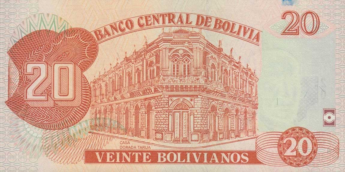 Back of Bolivia p239: 20 Bolivianos from 2011