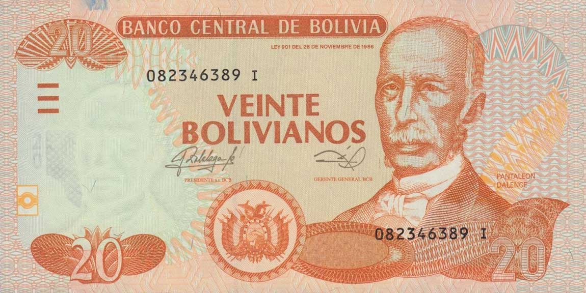 Front of Bolivia p239: 20 Bolivianos from 2011