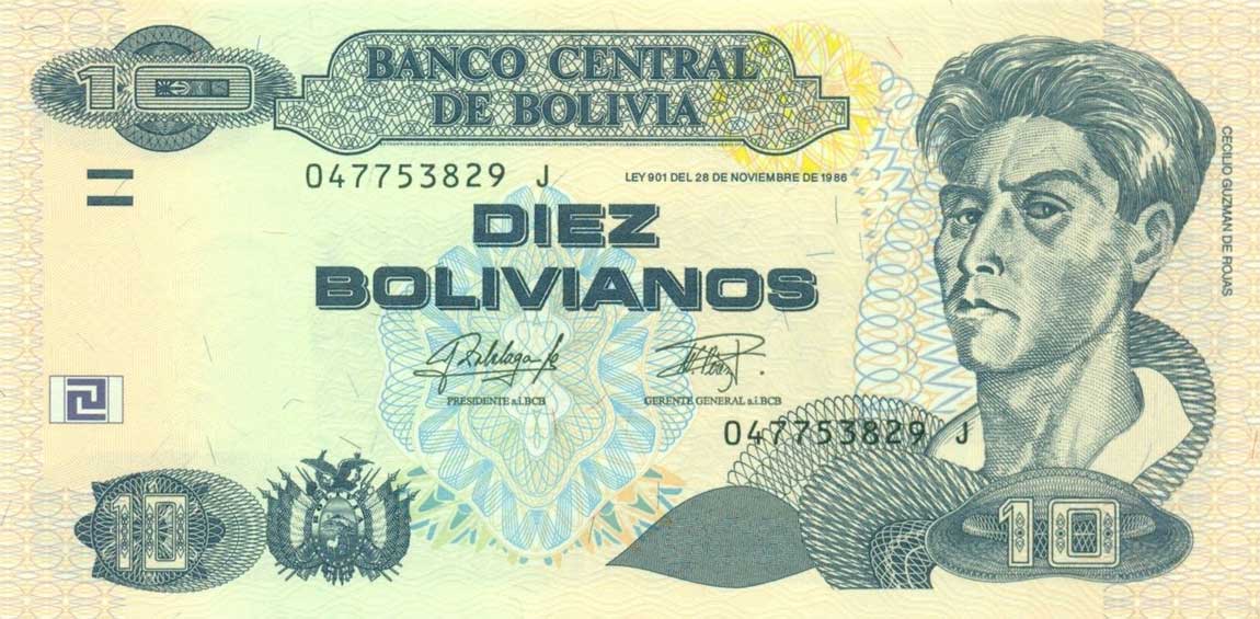 Front of Bolivia p243: 10 Bolivianos from 2015