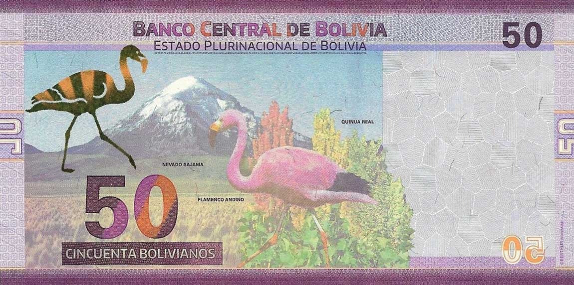 Back of Bolivia p250: 50 Bolivianos from 2018