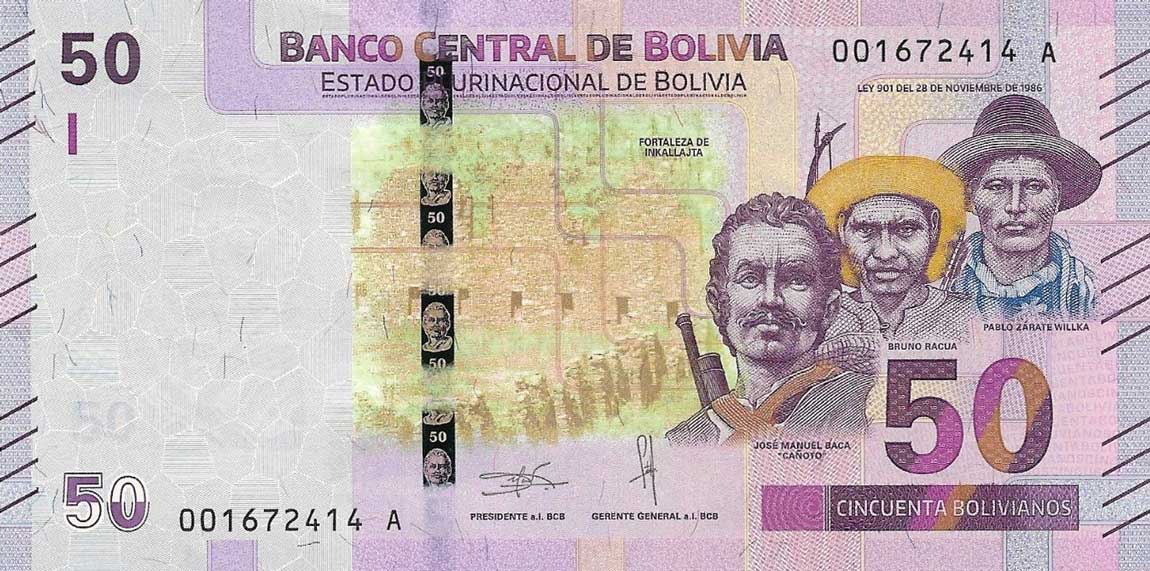 Front of Bolivia p250: 50 Bolivianos from 2018