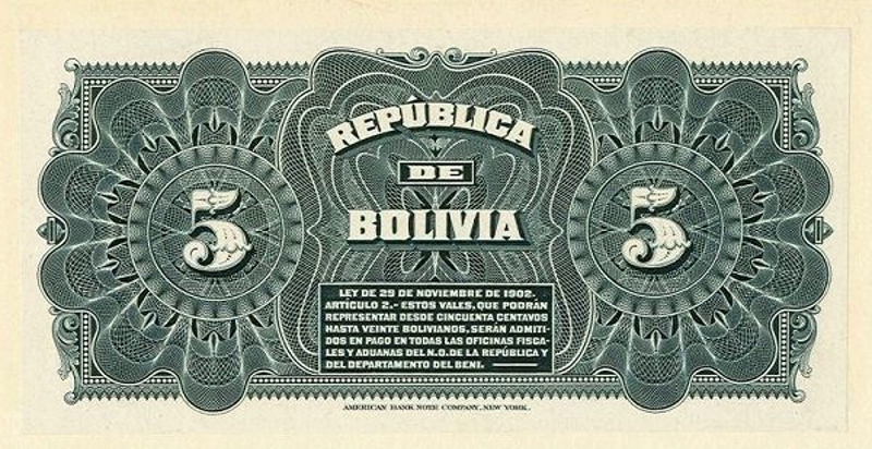 Back of Bolivia p93p: 5 Bolivianos from 1902
