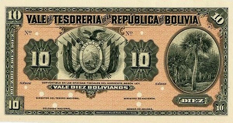 Front of Bolivia p94p: 10 Bolivianos from 1902