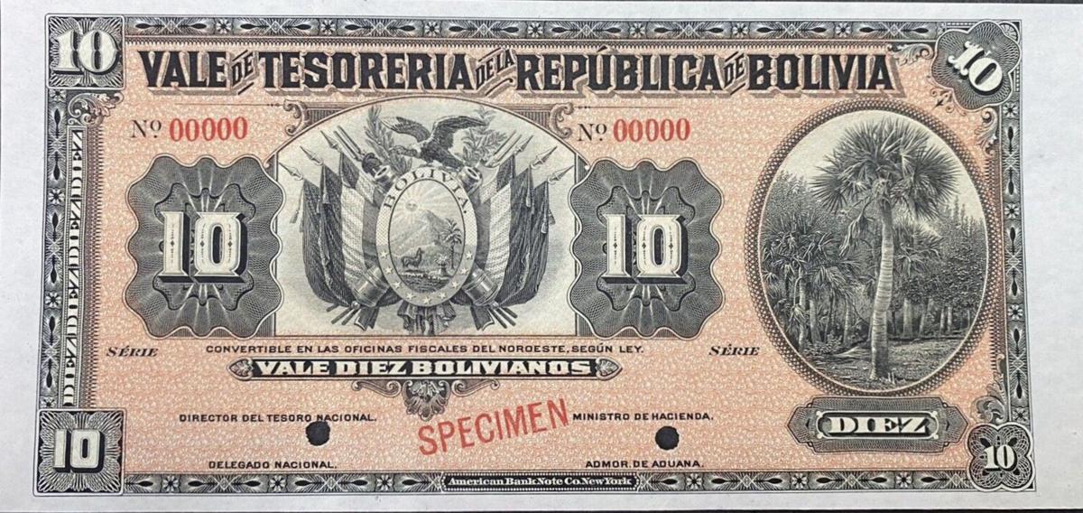 Front of Bolivia p94s: 10 Bolivianos from 1902