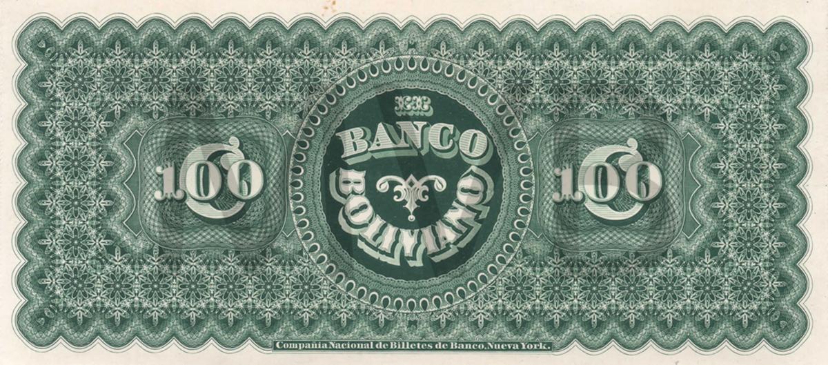 Back of Bolivia pS116: 100 Peso Fuerte from 1868