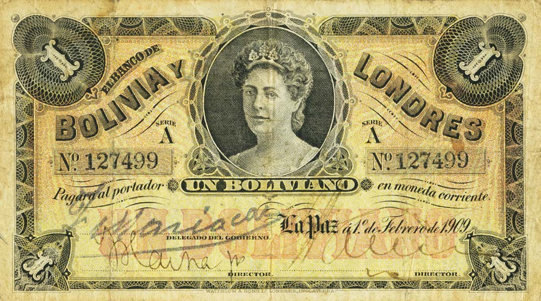 Front of Bolivia pS121: 1 Boliviano from 1909