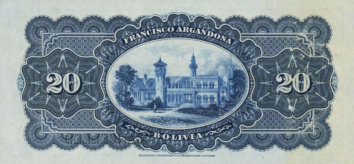 Back of Bolivia pS144s1: 20 Bolivianos from 1893