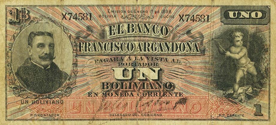 Front of Bolivia pS147a: 1 Boliviano from 1898