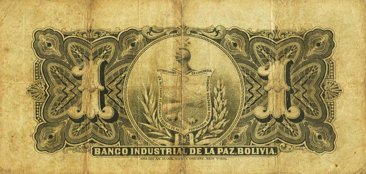 Back of Bolivia pS151a: 1 Boliviano from 1900