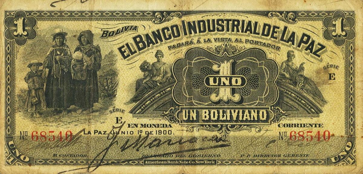 Front of Bolivia pS151a: 1 Boliviano from 1900