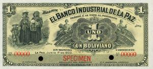 pS151s from Bolivia: 1 Boliviano from 1900