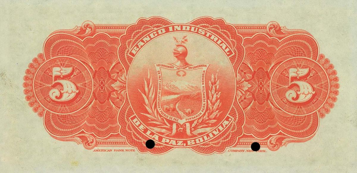 Back of Bolivia pS152s: 5 Bolivianos from 1900