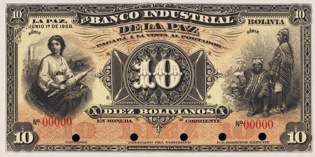 Front of Bolivia pS153p: 10 Bolivianos from 1900