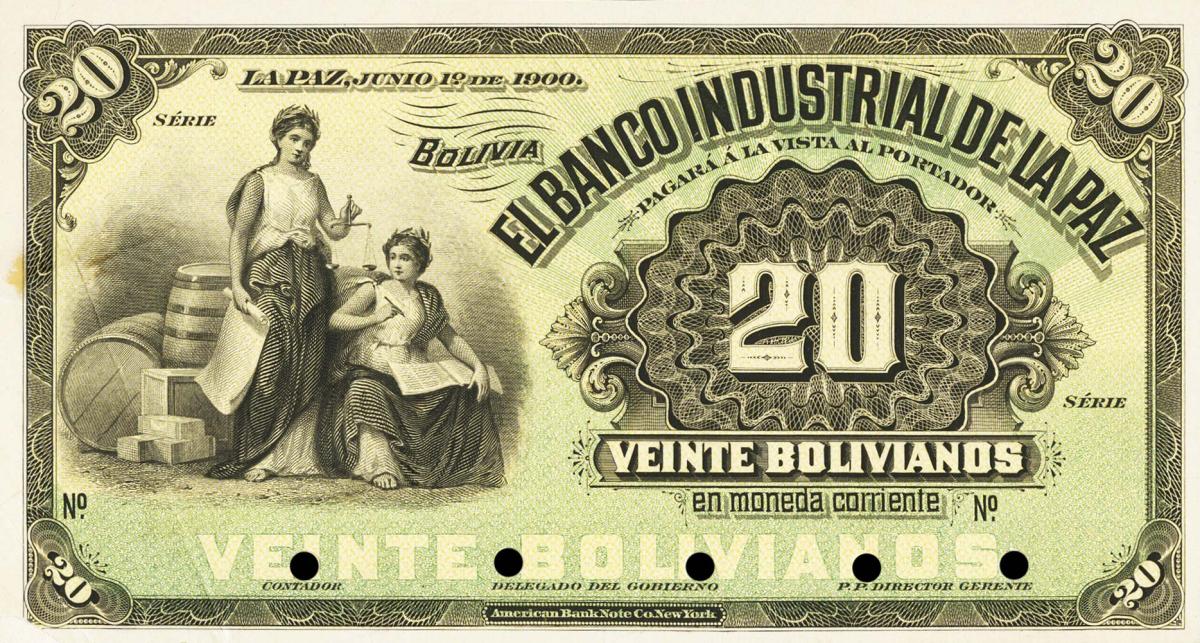 Front of Bolivia pS154: 20 Bolivianos from 1900