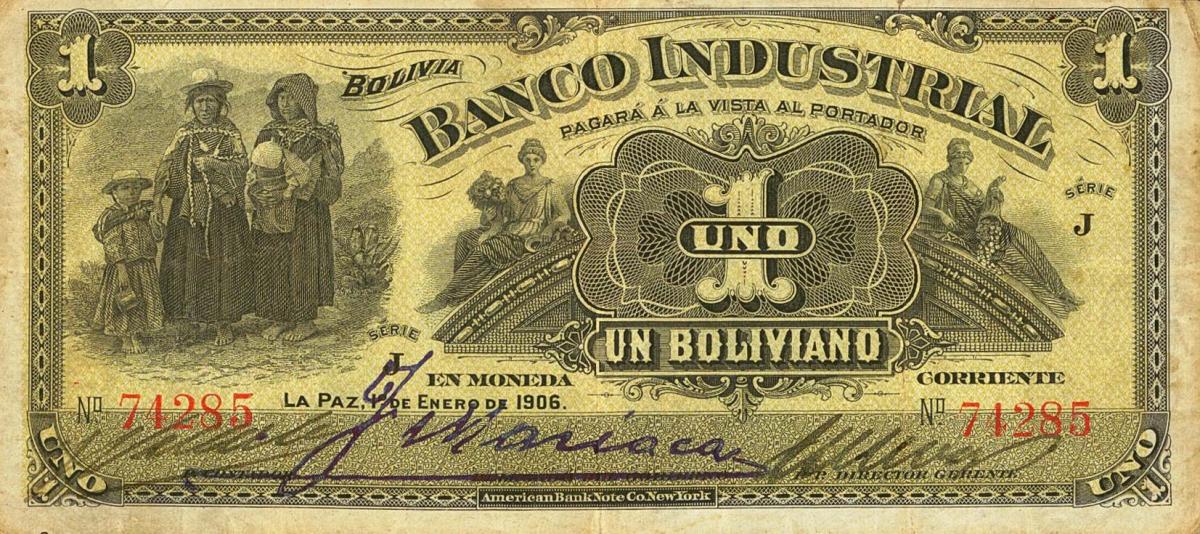 Front of Bolivia pS161a: 1 Boliviano from 1906